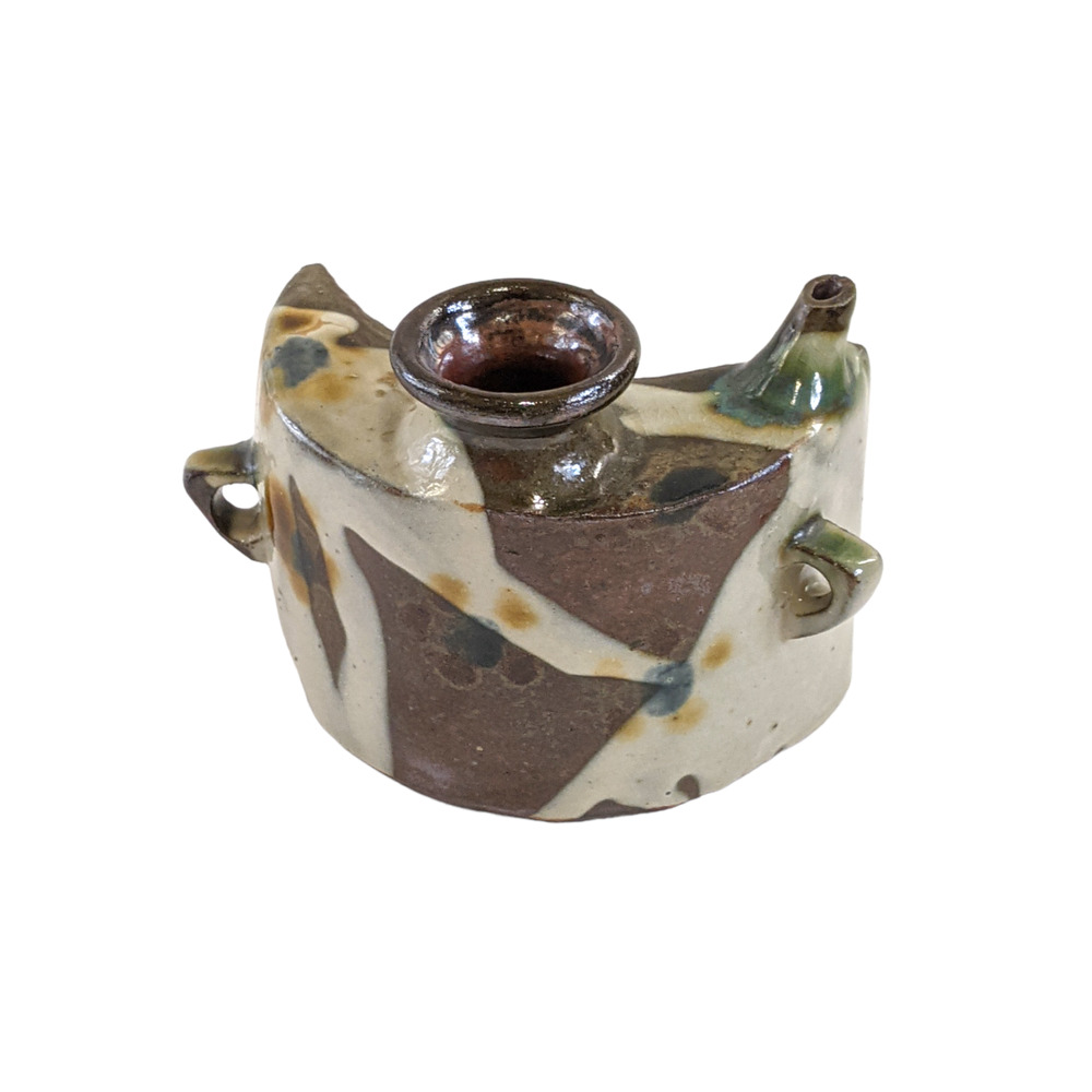 Vintage Japanese Pottery‎ Dachibin Sake Hip Flask, Okinawan Awamori Sake Flask